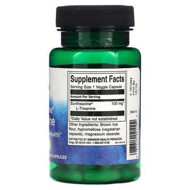 Swanson, Suntheanine, L-теанін, 100 мг, 60 рослинних капсул (SWV-02110), фото