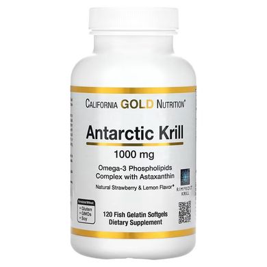 California Gold Nutrition, олія антарктичного криля, комплекс фосфоліпідів з омега-3 з астаксантином, натуральний полунично-лимонний смак, 1000 мг, 120 капсул з риб'ячого желатину (CGN-01102), фото