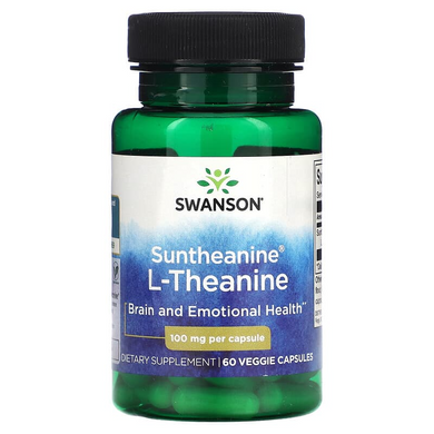 Swanson, Suntheanine, L-теанін, 100 мг, 60 рослинних капсул (SWV-02110), фото