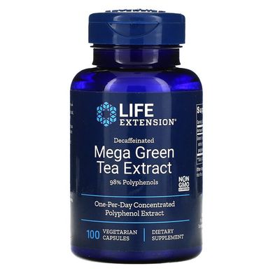 Life Extension, мегаэкстракт зеленого чая, без кофеина, 100 вегетарианских капсул (LEX-95410), фото