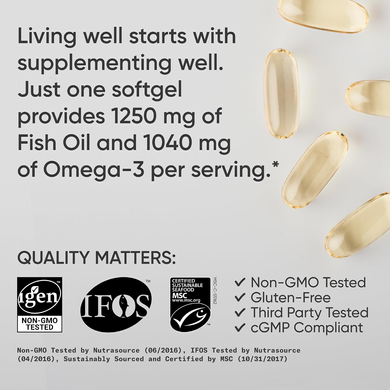Аляскинський риб'ячий жир з омега-3 1250 мг EPA/DHA (690 мг/310 мг) Sports Research Alaskan Omega 3 Fish Oil - 30 капсул, фото