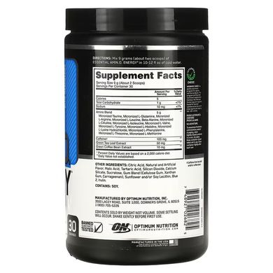 Optimum Nutrition, Essential Amin.O. Energy, блакитна малина, 270 г (OPN-02682), фото