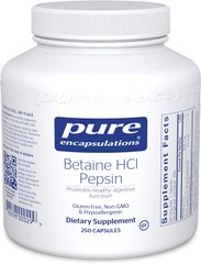 Бетаїн HCl / пепсин, Betaine HCL / Pepsin, Pure Encapsulations, 250 капсул (PE-00029), фото
