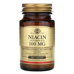 Solgar, Ніацин (вітамін В3), 100 мг, 100 таблеток (SOL-01860), фото