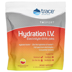 Trace Minerals ®, Hydration IV, Пакети для напоїв з електролітами, малиново-лимонадний смак, 16 пакетів по 16 г кожен (TMR-00560), фото