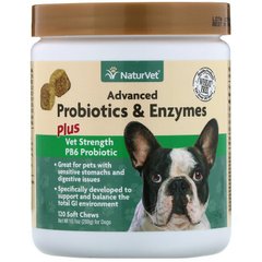 NaturVet, Улучшенные пробиотики и ферменты, а также пробиотик Vet Strength PB6 для собак, 120 жевательных таблеток (VET-03703), фото