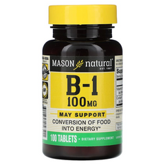 Вітамін B1 100 мг, Vitamin B1, Mason Natural, 100 таблеток (MAV-05651), фото