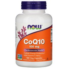 Now Foods, CoQ10 з ягодами глоду, 100 мг, 180 рослинних капсул (NOW-03213), фото
