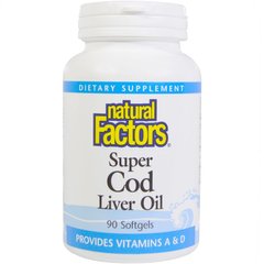 Риб'ячий жир з печінки тріски, Cod Liver Oil, Natural Factors, 90 капсул (NFS-01020), фото