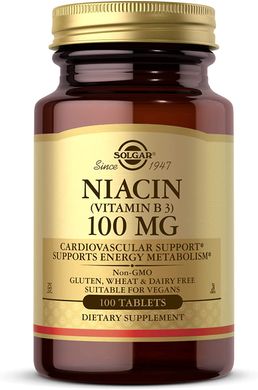 Solgar, Ніацин (вітамін В3), 100 мг, 100 таблеток (SOL-01860), фото