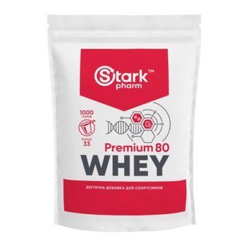 Stark Pharm, Whey 80 Premium, Сироватковий протеїн, шоколад-фундук, 1000 г (STP-13305), фото