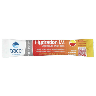 Trace Minerals ®, Hydration IV, Пакеты для напитков с электролитами, малиново-лимонадный вкус, 16 пакетов по 16 г каждый (TMR-00560), фото