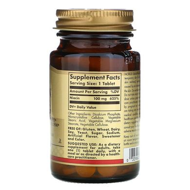 Solgar, Ниацин (витамин В3), 100 мг, 100 таблеток (SOL-01860), фото