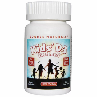 Source Naturals, Вітамін D3 для дітей, Kids' D3, швидкорозчинні, смак ягід, 200 таблеток (SNS-02637), фото