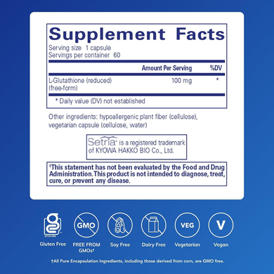 Восстановленный глутатион 100 мг Pure Encapsulations Reduced Glutathione - 60 капсул, фото