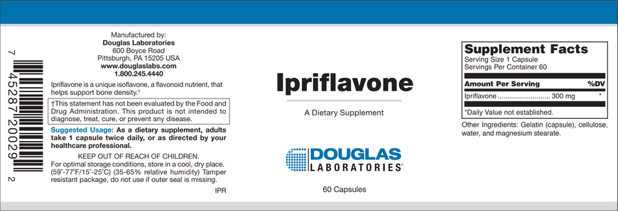 Иприфлавон, підтримка кісток, Ipriflavone, Douglas Laboratories, 300 мг, 60 капсул (DOU-20029), фото