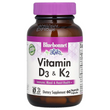 Bluebonnet Nutrition, вітаміни D3 та K2, 60 вегетаріанських капсул (BLB-00654)