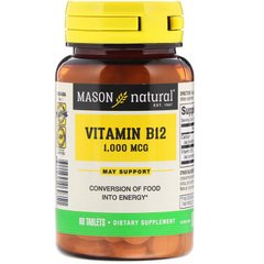 Витамин B12 1000 мкг, Vitamin B12, Mason Natural, 60 таблеток (MAV-06935), фото
