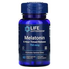 Life Extension, Мелатонин, с медленным 6-часовым высвобождением, 750 мкг, 60 вегетарианских таблеток (LEX-17886), фото
