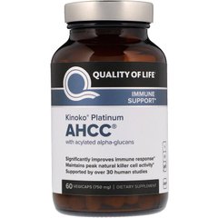 Quality of Life Labs, Kinoko Platinum AHCC, иммунная поддержка, 750 мг, 60 растительных капсул (QLL-00337), фото
