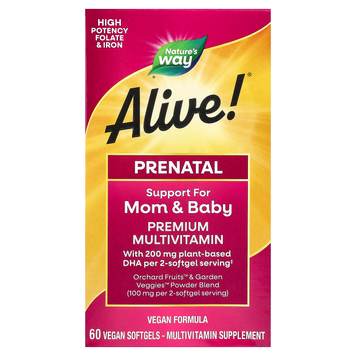 Мультивітаміни для вагітних Nature's Way Alive! Prenatal Premium Multivitamin | ягоди - 60 м&rsquo;яких веганських капсул, фото