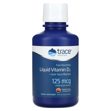 Рідкий вітамін Д3, Liquid Vitamin D3, Trace Minerals Research, 5000 МО, тропічна вишня, 473 мл (TMR-00189), фото