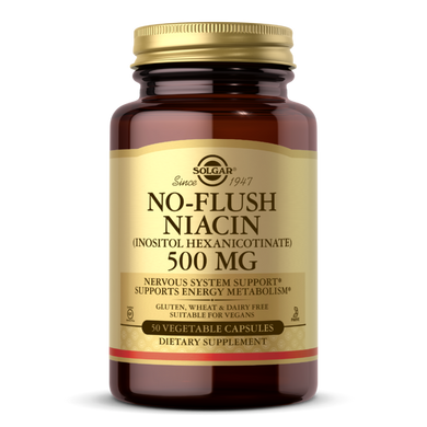 Solgar, ниацин, не вызывающий покраснений, 500 мг, 50 растительных капсул (SOL-01910), фото