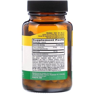 Country Life, Бенфотіамін, з коферментом B1, 150 мг, 60 рослинних капсул (CLF-06003), фото