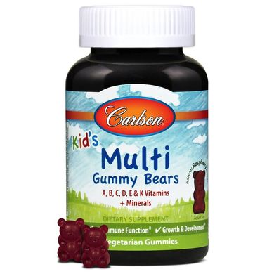 Мультивітаміни для дітей, Kid's Multi, Carlson Labs, смак малини, 60 жувальних цукерок (CAR-49330), фото