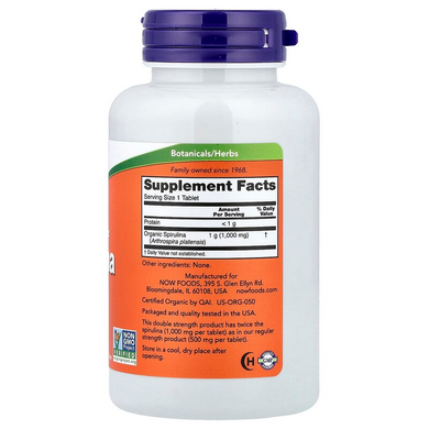 Органическая спирулина 1000 мг NOW Foods Organic Spirulina - 120 таблеток, фото
