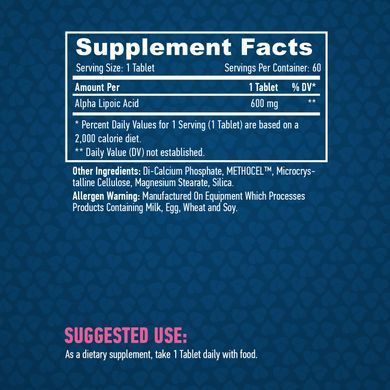 Haya Labs, Alpha Lipoic Acid Time Release, 600 мг, 60 таблеток (HAL-00706), фото
