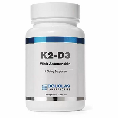 Вітаміни К2 Д3 з астаксантіном, K2-D3 With Astaxanthin, Douglas Laboratories, 30 капсул (DOU-04063), фото