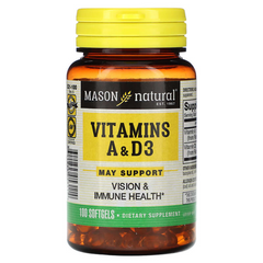 Mason Natural, Вітаміни А та D3, 100 гелевих капсул (MAV-05311), фото