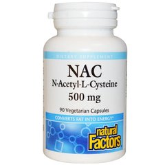 Ацетилцистеин, N-Acetyl-L Cysteine, Natural Factors, 500 мг, 90 капсул (NFS-02815), фото