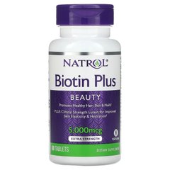 Natrol, Biotin Plus, підвищена ефективність, 5000 мкг, 60 таблеток (NTL-07141), фото