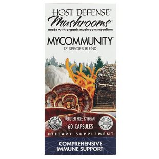 Host Defense, Mushrooms™, MyCommunity, комплексная поддержка иммунитета, 60 вегетарианских капсул (FPI-03812), фото