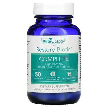 Nutricology, Restore-Biotic Complete, 50 мільярдів, 60 вегетаріанських капсул з відстроченим вивільненням (ARG-57300), фото