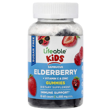 Комплекс для иммунитета для детей Lifeable Sambucus Elderberry + Vitamin C and Zinc Kids Sugar Free - 60 жевательных конфет, фото