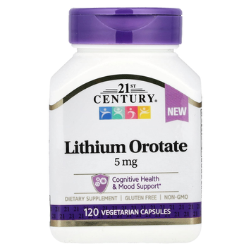 Литий оротат 5 мг 21st Century Lithium Orotate - 120 вегетарианских капсул, фото