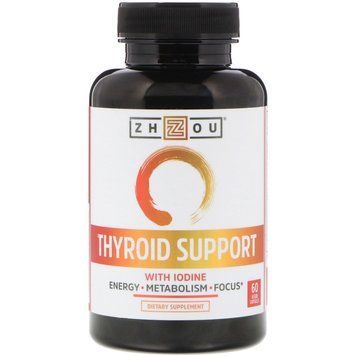 Zhou Nutrition, Поддержка щитовидной железы, содержит йод, 60 вегетарианских капсул (ZHO-00635), фото