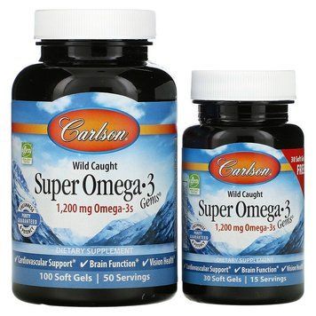 Carlson Labs, Wild Caught Super Omega-3 Gems, высокоэффективная омега-3 из морской рыбы, 600 мг, 100+30 капсул (CAR-01524), фото