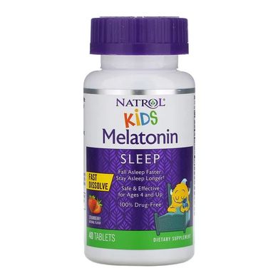 Natrol, Kids, мелатонін, для дітей від 4 років, клубничний смак, 40 таблеток (NTL-07529), фото