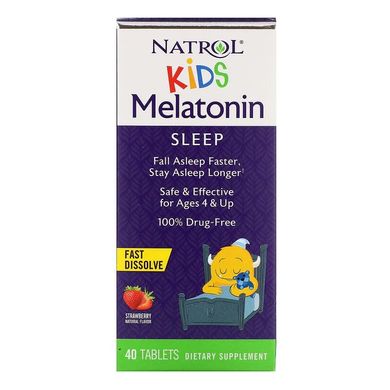 Natrol, Kids, мелатонін, для дітей від 4 років, клубничний смак, 40 таблеток (NTL-07529), фото