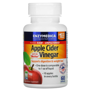 Яблучний оцет 355 мг Enzymedica Apple Cider Vinegar | з оцтовою маткою - 60 капсул, фото