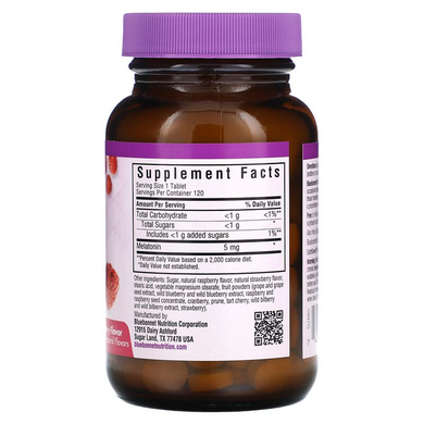 Bluebonnet Nutrition, EarthSweet, мелатонин, натуральный малиновый вкус, 5 мг, 120 жевательных таблеток (BLB-00997), фото