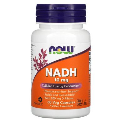 Now Foods, Нікотинамідаденіндінуклеотид, NADH, 10 мг, 60 рослинних капсул (NOW-03103), фото