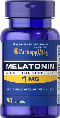 Мелатонин, Melatonin, Puritan's Pride, 1 мг, 90 таблеток (PTP-12832), фото