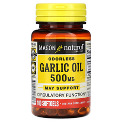 Часникова олія, 500 мг, Garlic Oil, Mason Natural, 100 гелевих капсул (MAV-05321), фото