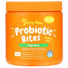 Zesty Paws, Probiotic Bites, добавка для собак з пробіотиками, для травлення, для будь-якого віку, зі смаком гарбуза, 90 м'яких жувальних таблеток (ZTP-00708), фото
