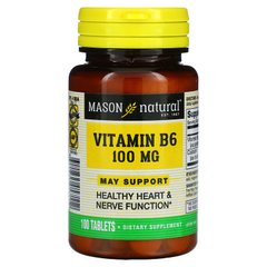 Витамин B6 100 мг, Vitamin B6, Mason Natural, 100 таблеток (MAV-05711), фото